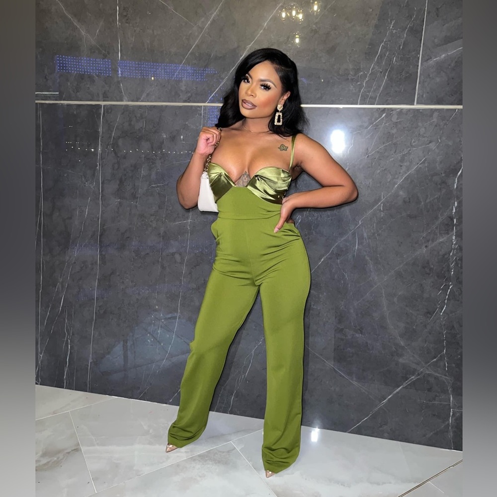 Olive Green Wide Leg Jumpsuit | Miss Circle